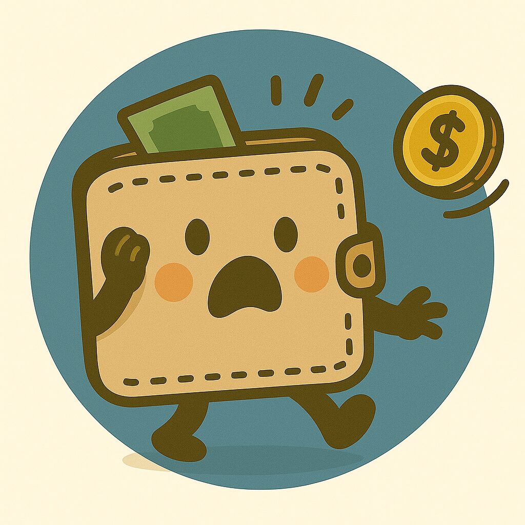 お金が飛んでいき焦るかけラボ君